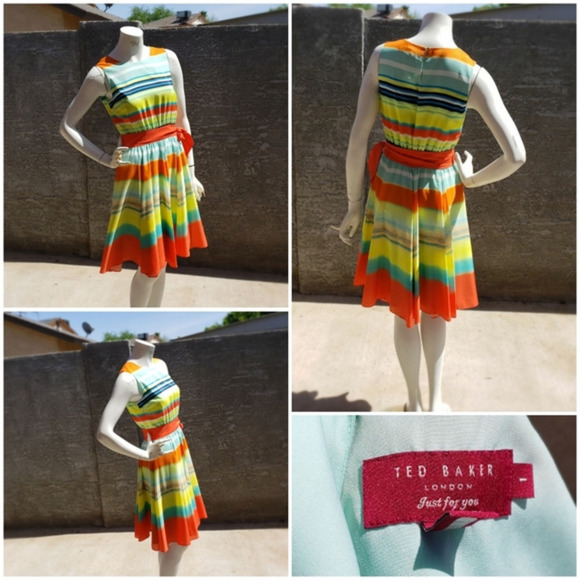 TED BAKER Striped Flowy‎ Dress - Picture 1 of 2